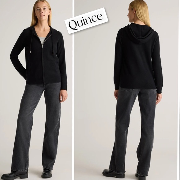 QUINCE Mongolian Cashmere Full-Zip Hoodie In Black Size M - Picture 4 of 13